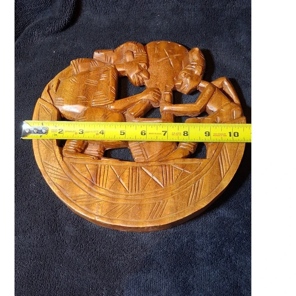 Vintage African Hand Carved Wood Wall Plaque Relief Sculpture Tribal Folk Art